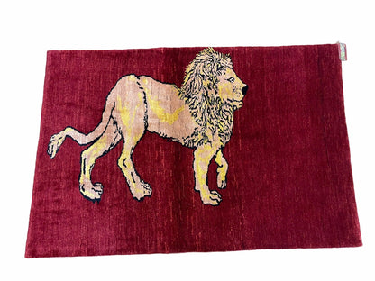 Handmade Wool Rug 3x5 Hand Knotted Lion Design With Veggy Dyes New Vintage