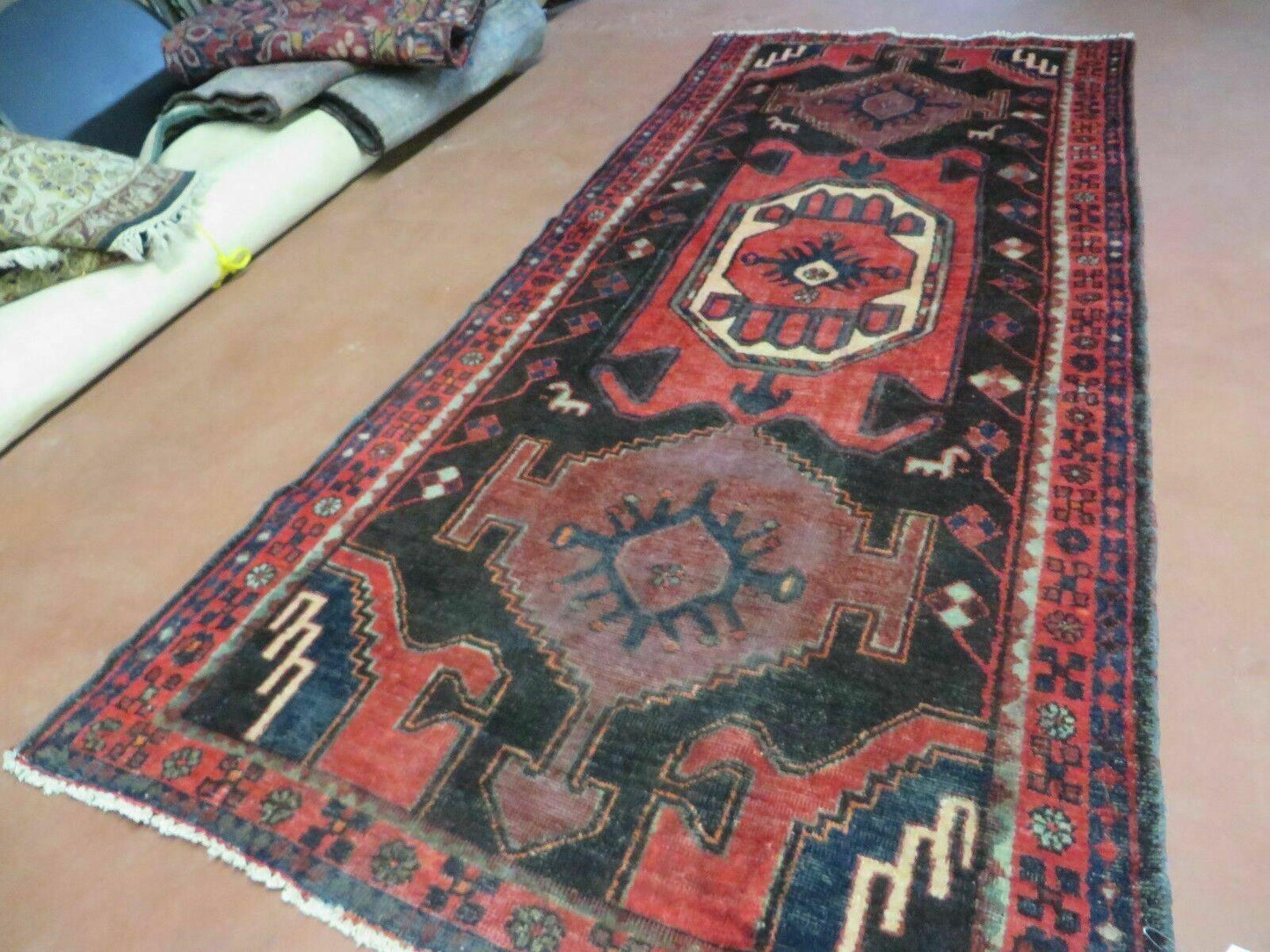 Antique Wool Rug Hand Made From India Geometric Oriental Tribal Red 603 4 By 8 Feet