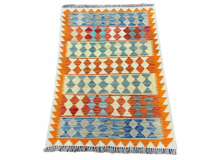 Small Chobi Kilim Rug 3x4 Colorful Diamond Kilim Small Turkish Multicolor Kilim with Diamond Pattern Wool Flatweave Nice