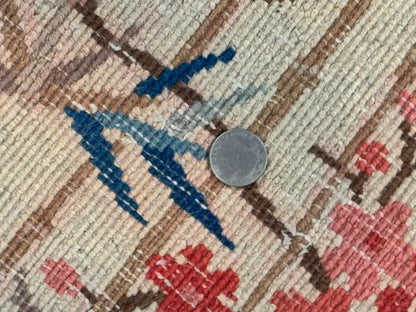 Antique Chinese Wool Rug Oval 3.9x6.7 Handmade Peking Carpet Floral Butterflies Beige