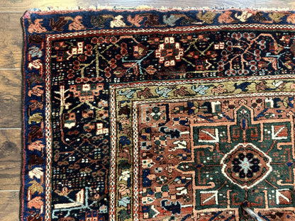 Antique Heriz Rug Persian 5x6 Karajeh Geometric Hand Knotted Wool