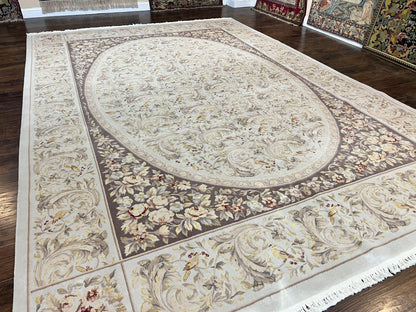 Aubusson Rug Hand Knotted Wool Silk Vintage Carpet Birds And Flowers Design