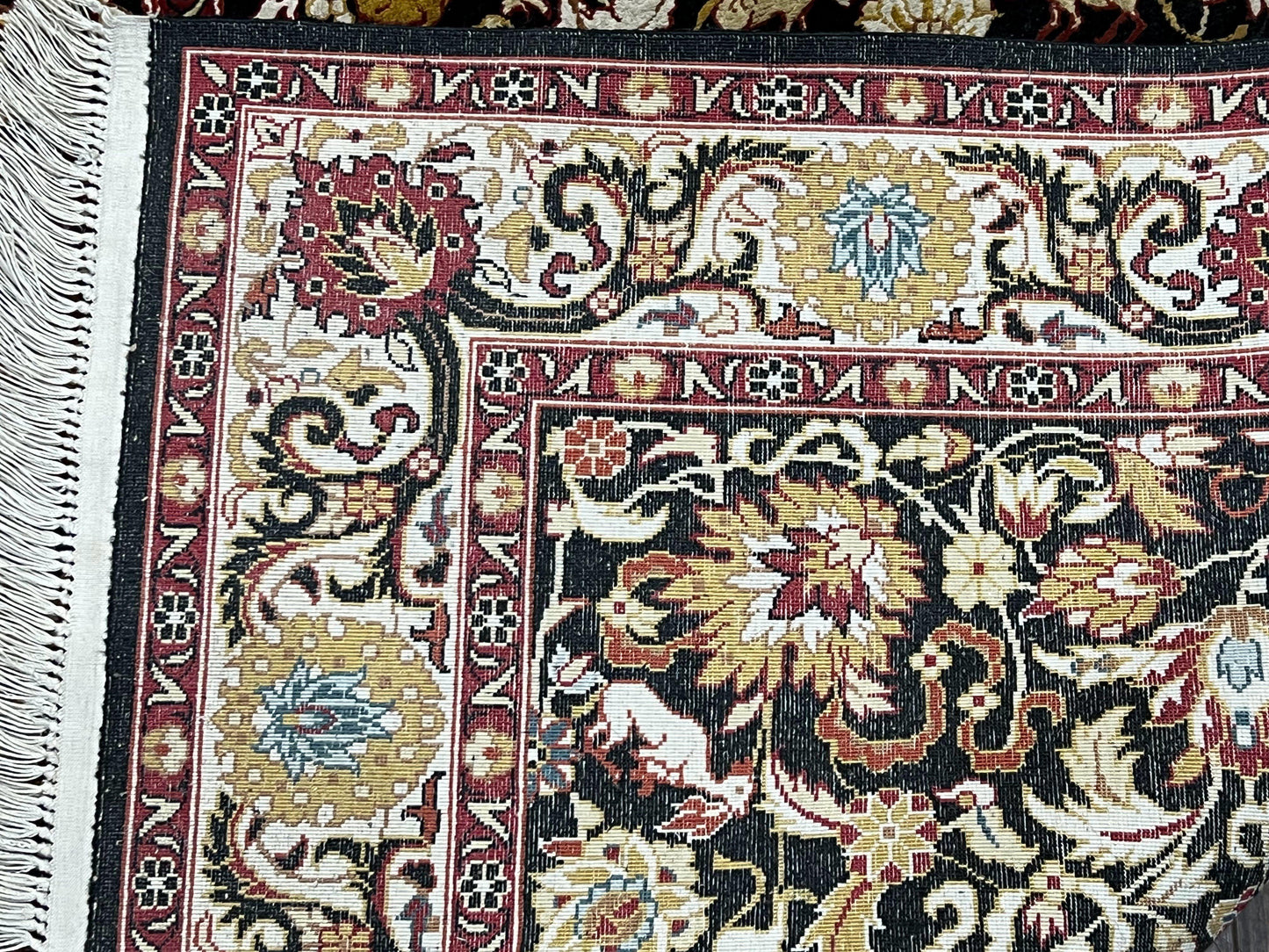 Sino Persian Silk Rug 3x5 Oriental Carpet 3 x 5 Fine Silk Rug, Black Ivory Gold, Animal Motifs, Flowers, High Quality, Vintage Silk Rug Wow