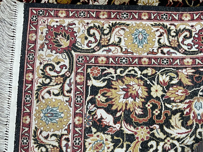 Sino Persian Silk Rug 3x5 Oriental Carpet 3 x 5 Fine Silk Rug, Black Ivory Gold, Animal Motifs, Flowers, High Quality, Vintage Silk Rug Wow