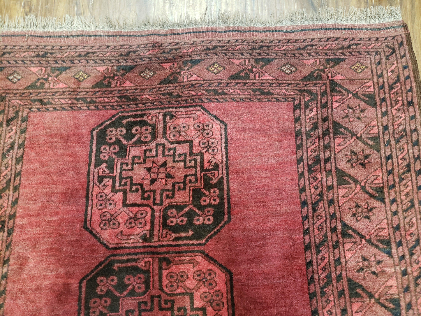 Bukhara Area Rug Hand Knotted Bokhara Bashir 4x6 Red and Black Wool