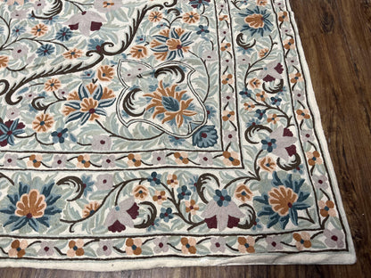 Hand Stitched Wool Rug Chain Stitched 9x12 Vintage Indian Medallion Rug