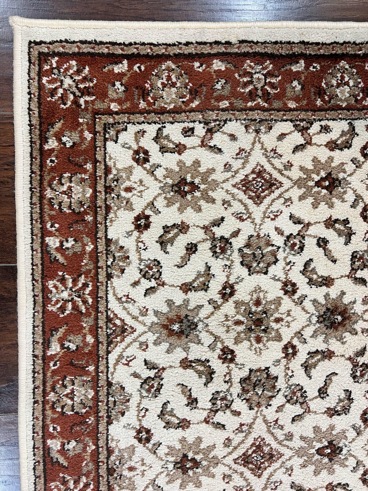 Runner Rug 2 x 7.6, Skinny Runner, Oriental Rug for Hallway, Ivory & Rust Red, Floral Allover