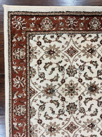 Runner Rug 2 x 7.6, Skinny Runner, Oriental Rug for Hallway, Ivory & Rust Red, Floral Allover