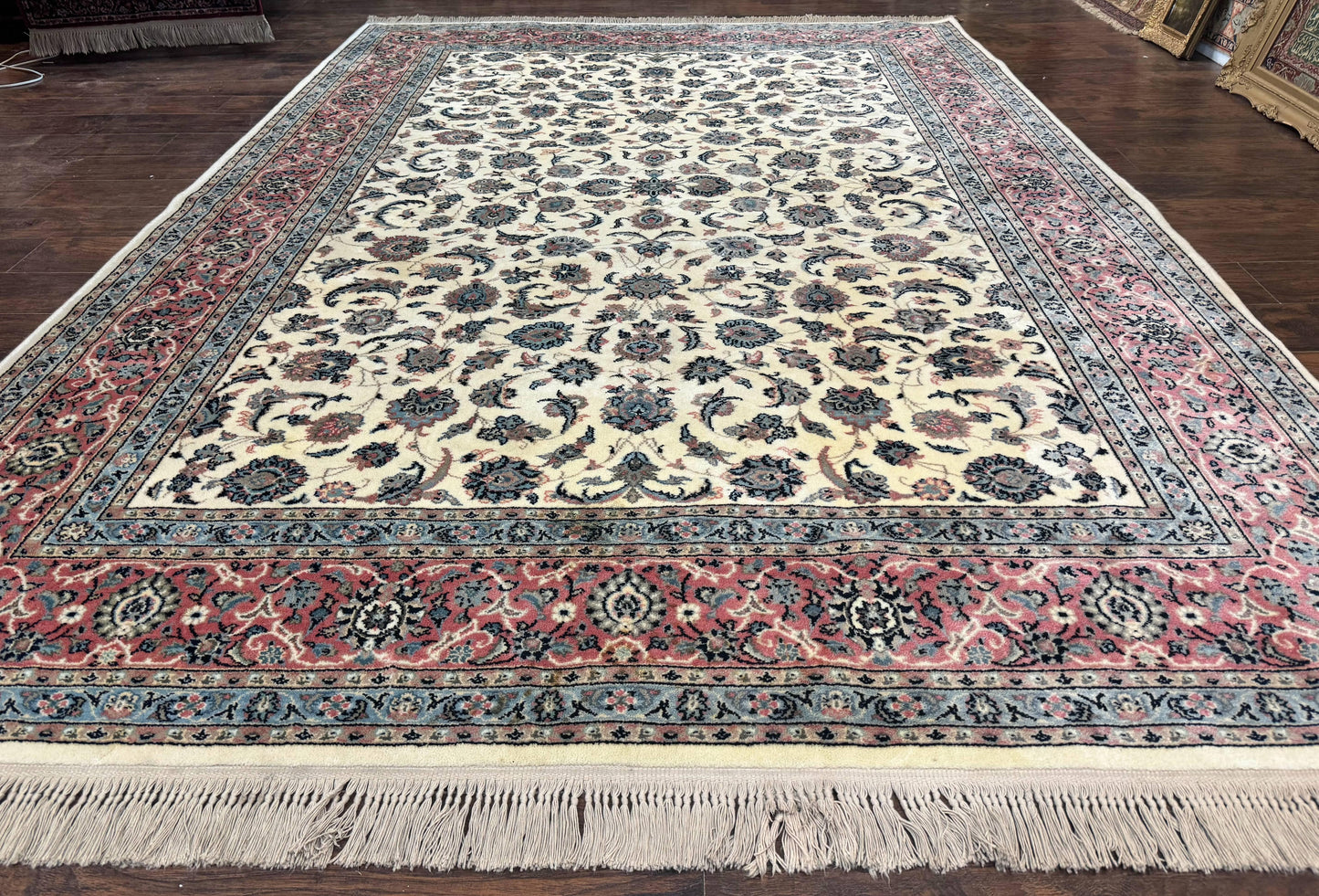 Karastan Rug Ivory Rose Kashan Wool Pile Vintage 8.8 x 12 Original 700 Series Rare