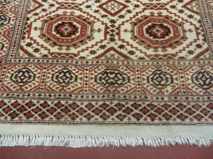 Vintage Turkoman Bokhara Wool Rug 4x7 Handmade Pakistani Ivory
