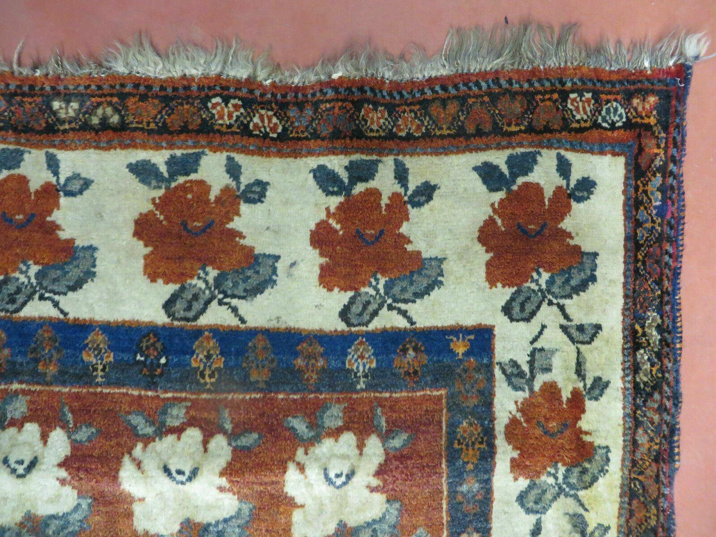 Turkish Floral Wool Rug Handmade Semi Antique 45x58 Inches