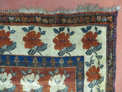 Turkish Floral Wool Rug Handmade Semi Antique 45x58 Inches