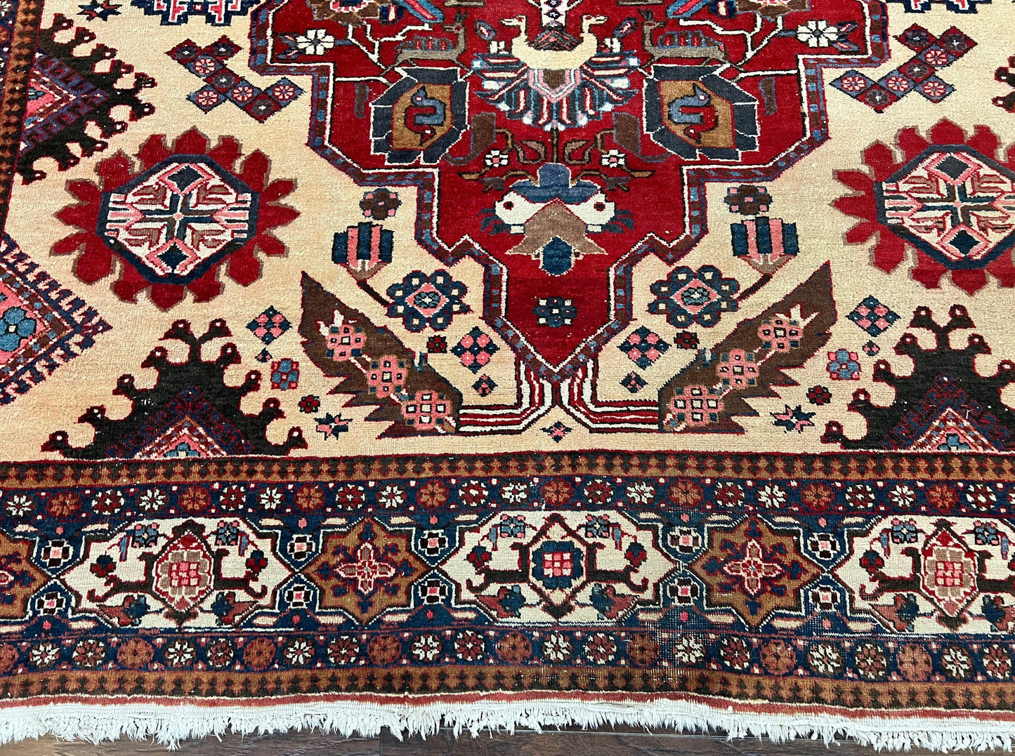 Persian Heriz Rug 8x12 Hand Knotted Wool Geometric Medallion Oriental Carpet