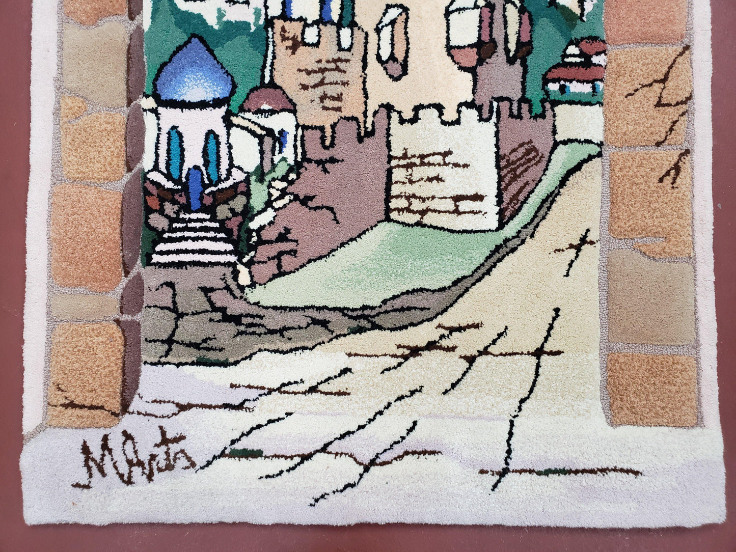 Small Judaica Rug, Rug with Jerusalem Pictorial, Chanuka Gift, Hand-Tufted, Jerusalem Gate, Vintage Judaica, Western Wall Rug, 3x4 Rug