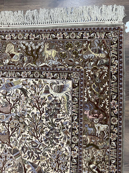 Persian Isfahan Rug 5x8 Tree Of Life With Animal Pictorials Kork Wool Silk