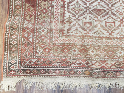 Antique Shirvan Rug 4x6 Dagestan Wool Hand Knotted Soft Red Ivory Oriental Carpet