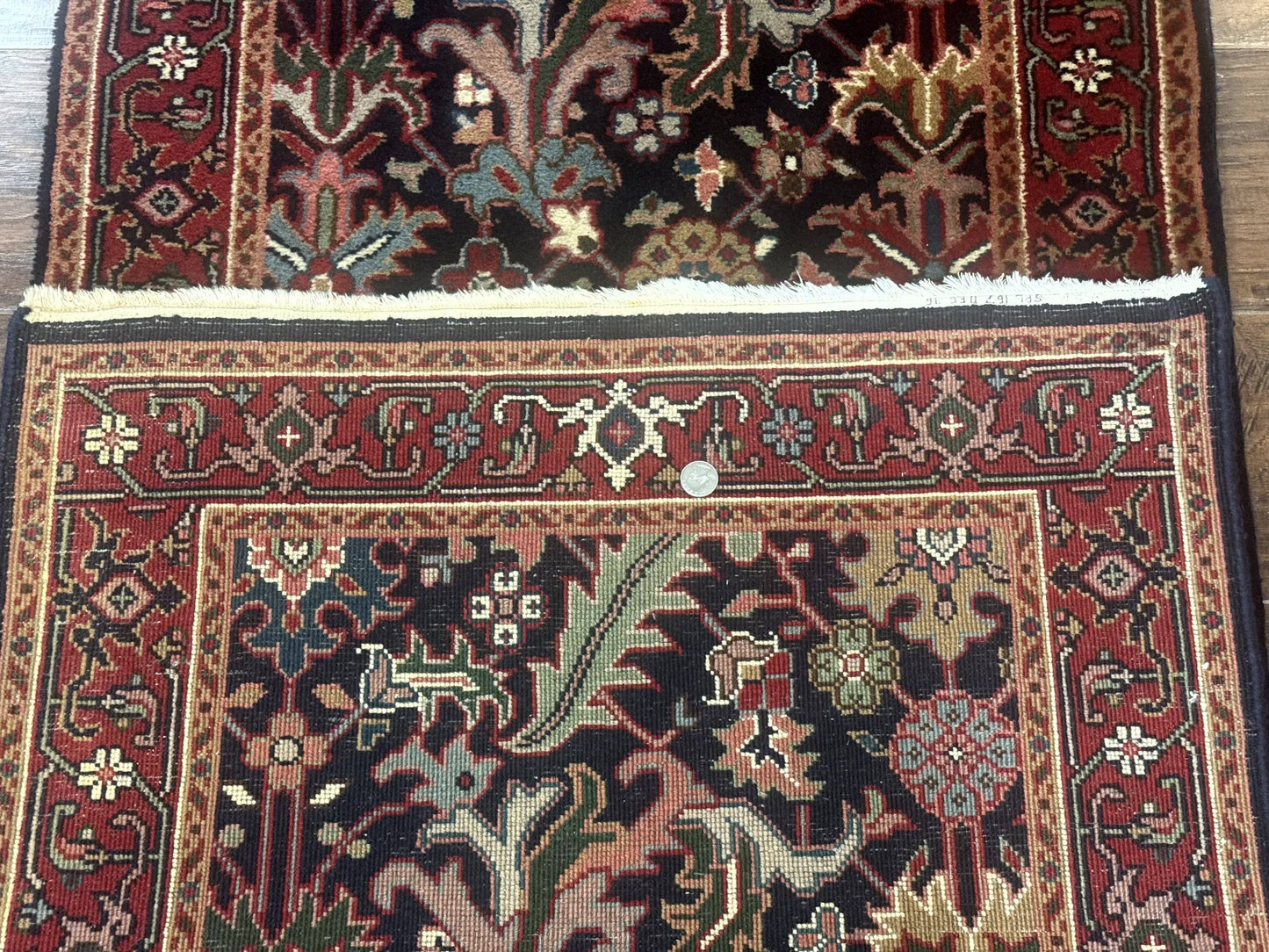 Indo Persian Runner Rug 2.7 x 13, Navy Blue and Red, Allover Floral, Wool, 13ft Runner