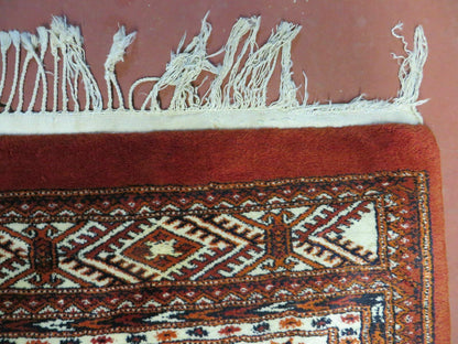 Vintage Turkoman Bokhara Rug Handmade Wool Carpet Signed By Master Weaver 6x9