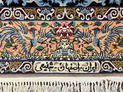 Persian Isfahan Rug 3.7x5 Kork Wool On Silk Tree Of Life Vase Peacocks Very Fine 460 KPSI