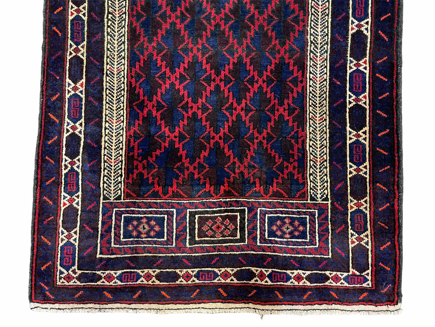Balouchi Prayer Rug 3x5 Vintage Handmade Tribal Wool Afghan Rug Red Blue