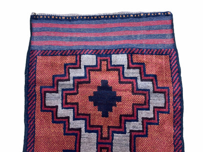 Balouchi Hand Knotted Vintage Tribal Wool Rug Afghan Red 2 Ft 8 In By 4 Ft 8 In