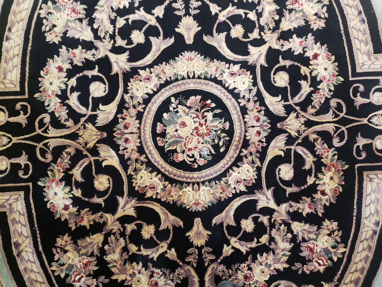 Aubusson Rug 8x10 Hand Knotted Wool Savonnerie Black Ivory French Design