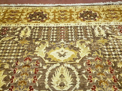 Pak Peshavar Chobi Agra Wool Carpet 10x14 Handmade Floral Pattern Rug Coffee Brown Gold