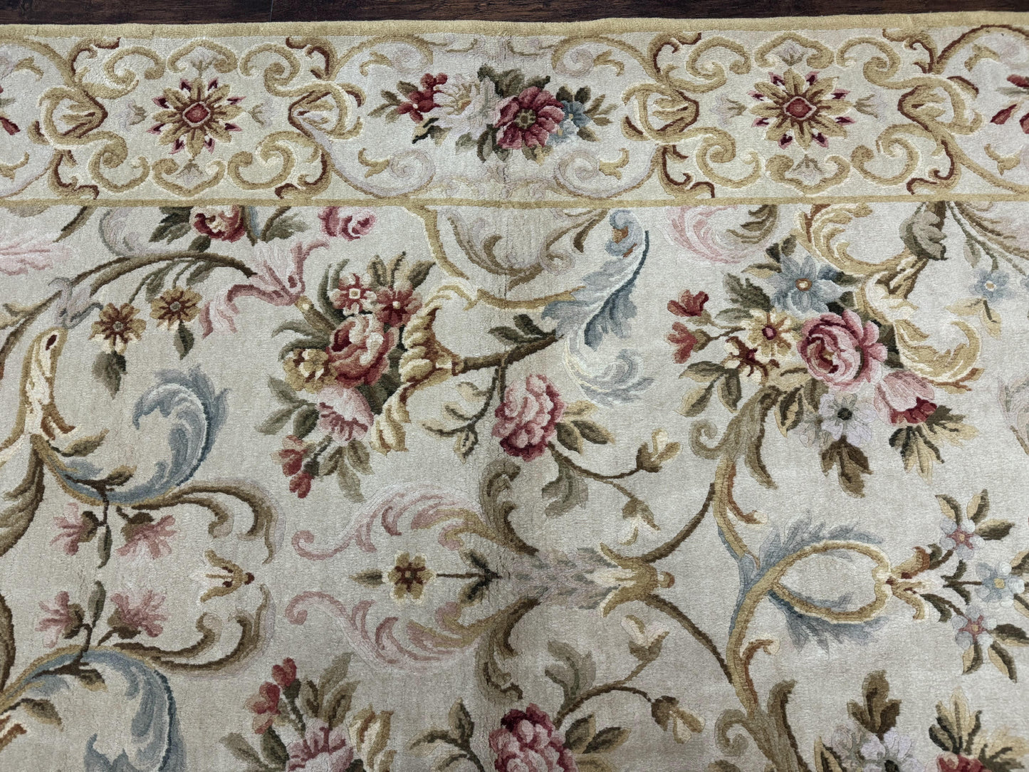 Aubusson Rug 8x10 Vintage Handmade Wool Carpet Floral Design