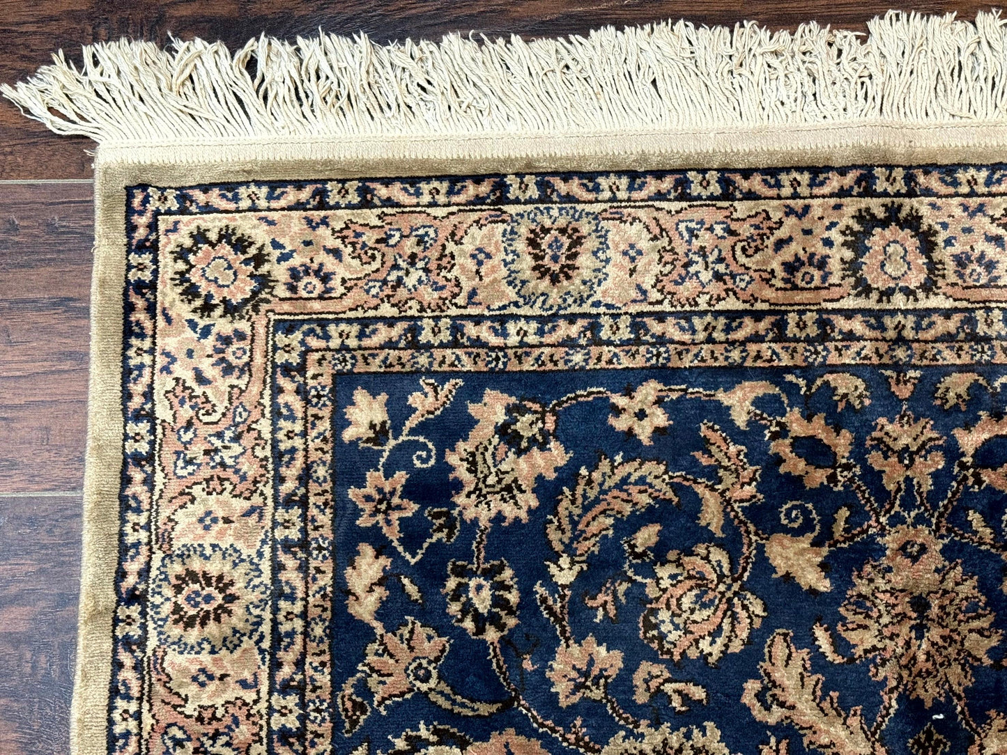 Vintage Art Silk Rug 3x4 Traditional Oriental Persian Design Navy Blue Power Loomed