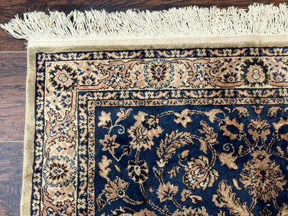 Vintage Art Silk Rug 3x4 Traditional Oriental Persian Design Navy Blue Power Loomed