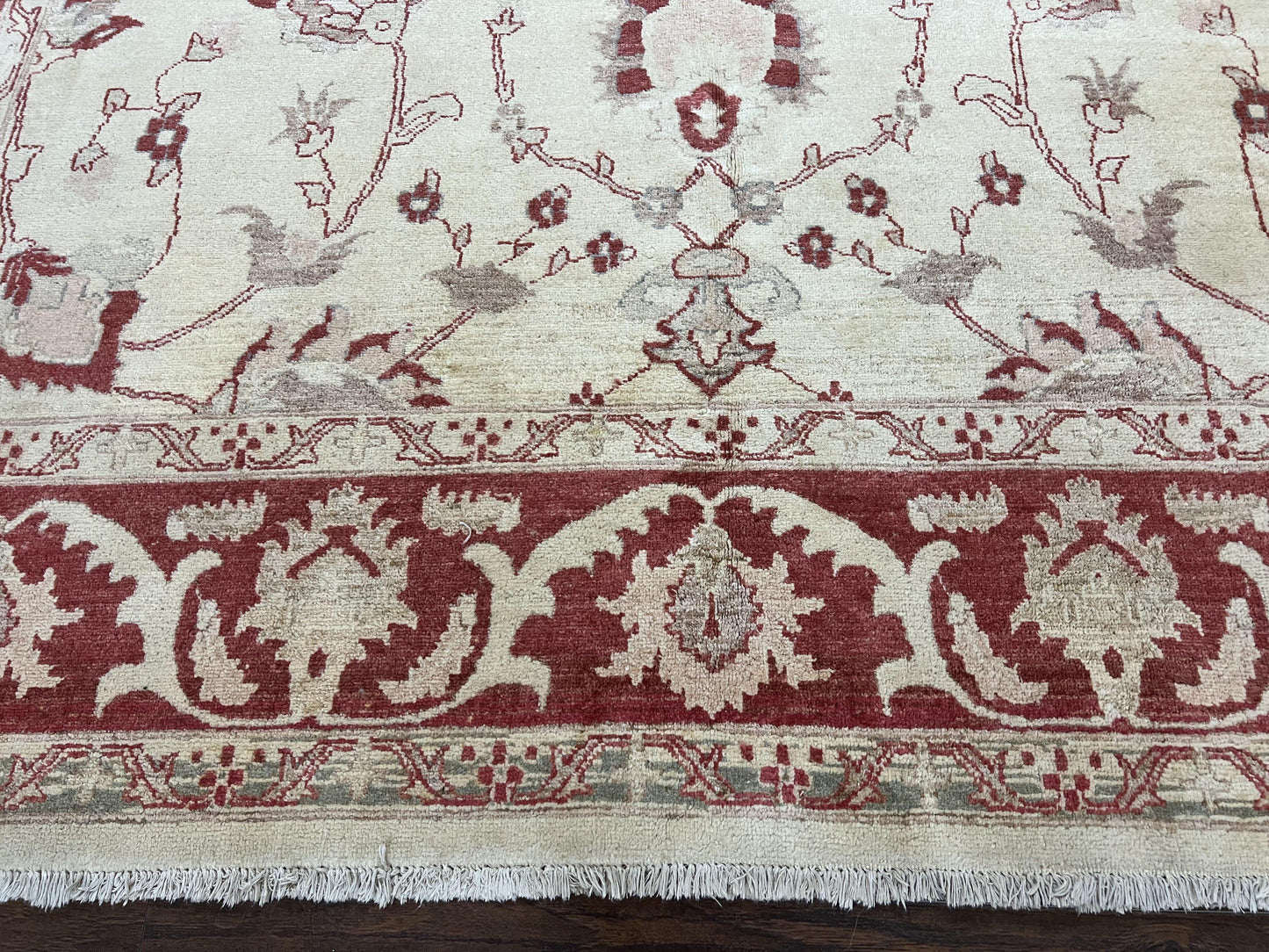 Peshawar Rug 8x12 Pakistani Carpet, Oriental Rug 8 x 12 Chobi Rug, Beige and Red, Allover Large Floral Design, Hand Knotted Vintage Wool