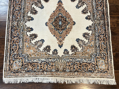 Persian Kirman Square Rug 4x4 Handmade Wool Hand Knotted Semi Open Field