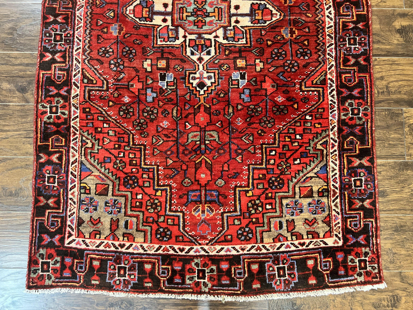 Antique Persian Tribal Wool Rug 4x7 Handmade With Geometric Medallion
