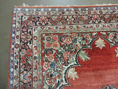 Antique Persian Sarouk Rug 5x8, Red, Semi Open Field, Hand Knotted, Wool