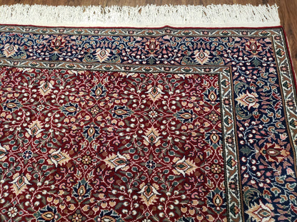 Vintage Turkish Sivas Area Rug 6x9 Hand Knotted Wool Red And Midnight Blue Floral Oriental Carpet