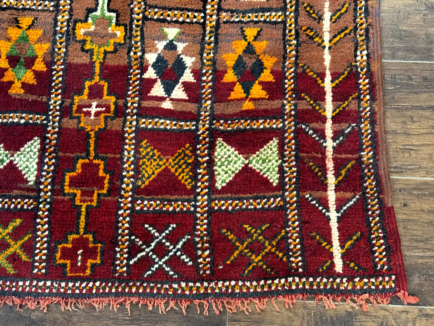 Moroccan Berber Rug Tribal 3x5 Geometric Wool Area Rug Red Orange Brown
