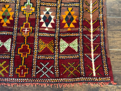 Moroccan Berber Rug Tribal 3x5 Geometric Wool Area Rug Red Orange Brown