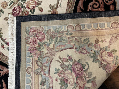 Aubusson Rug 8x10 Handmade Wool Pile Floral European Design