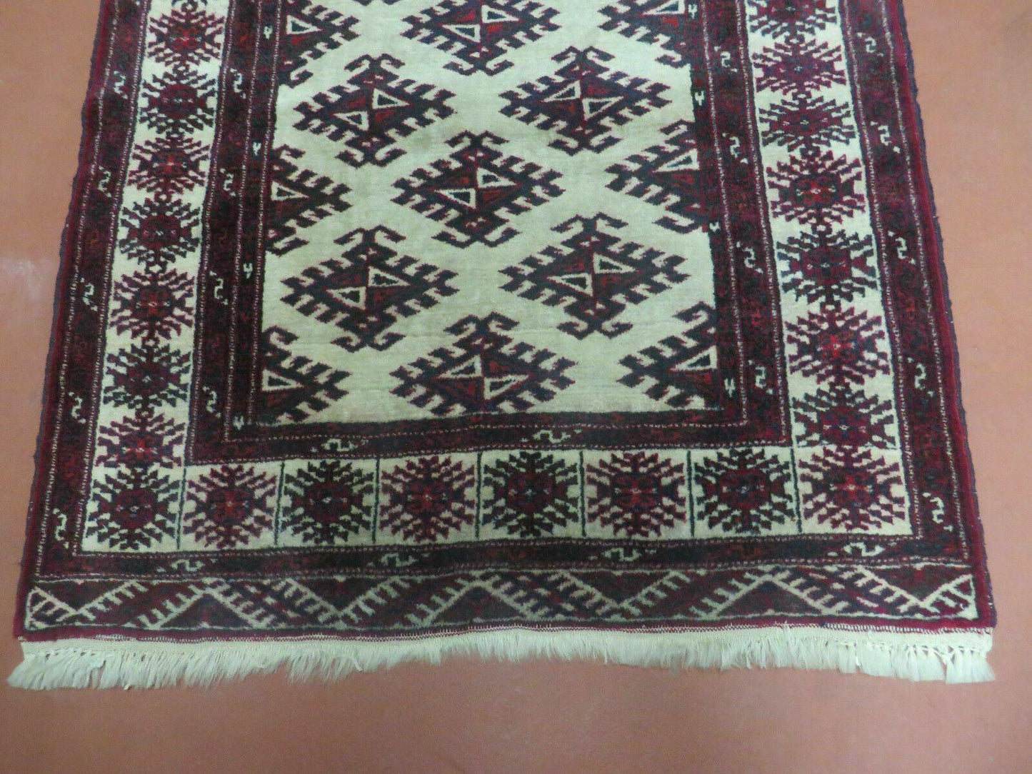 Vintage Turkoman Bokhara Yamud Wool Rug 3 By 3 Foot Hand Knotted Full Pile