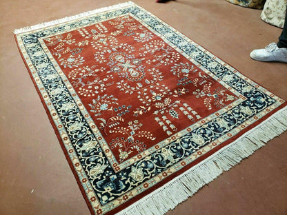 Pakistani Rug Hand Knotted Vintage 4x6 Red Highly Detailed Wool