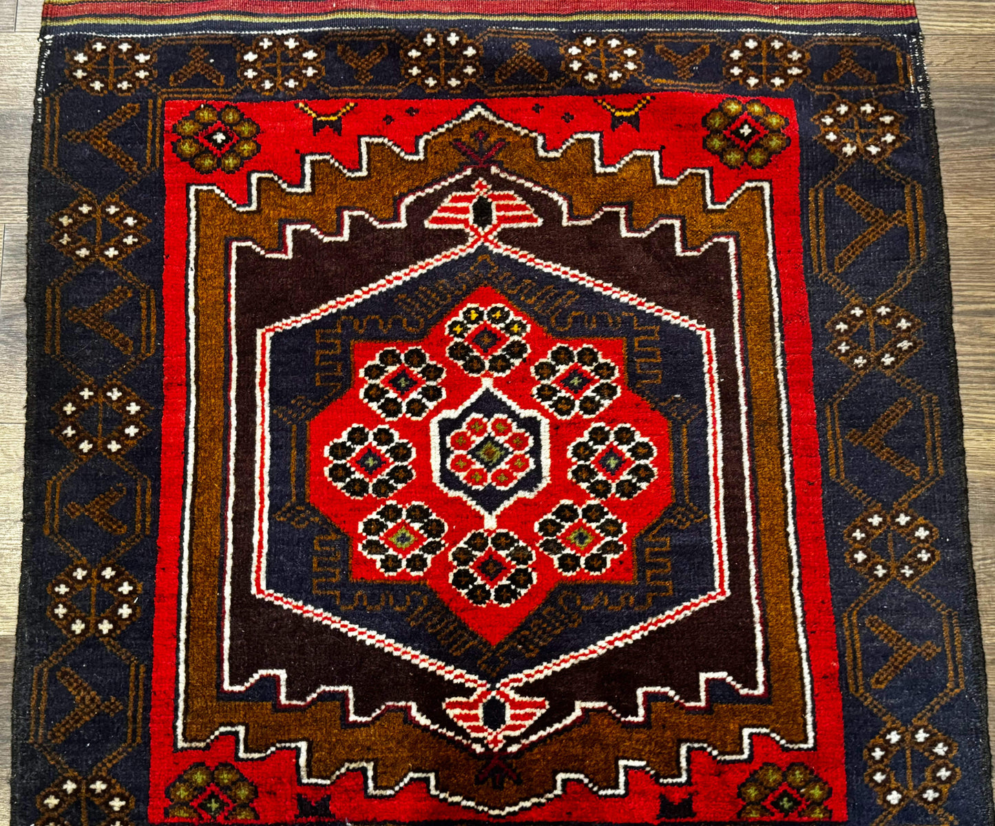 Handmade Afghan Rug 3x5 Tribal Geometric Navy Blue Wool Rustic Living Room Accent