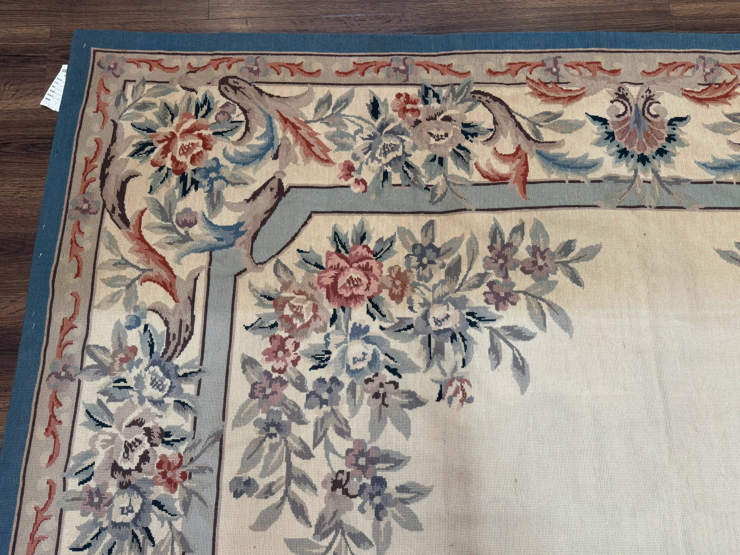 Ivory Needlepoint Rug 8x10, Wool Handmade Carpet