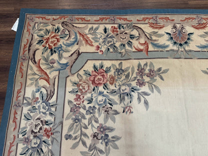 Ivory Needlepoint Rug 8x10, Wool Handmade Carpet