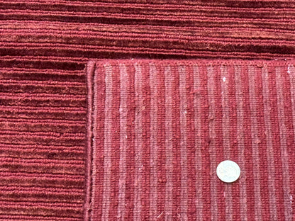 Handmade Tibetan Rug 8x10 Wool Stripe Red Thick Pile Carpet