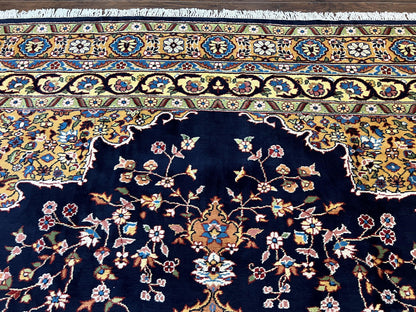 Indo Persian Rug 12x15, Mahal Sarouk Rug 12 x 15, Wool Hand Knotted Vintage Carpet, Navy Blue, Oversized Rug, Center Medallion