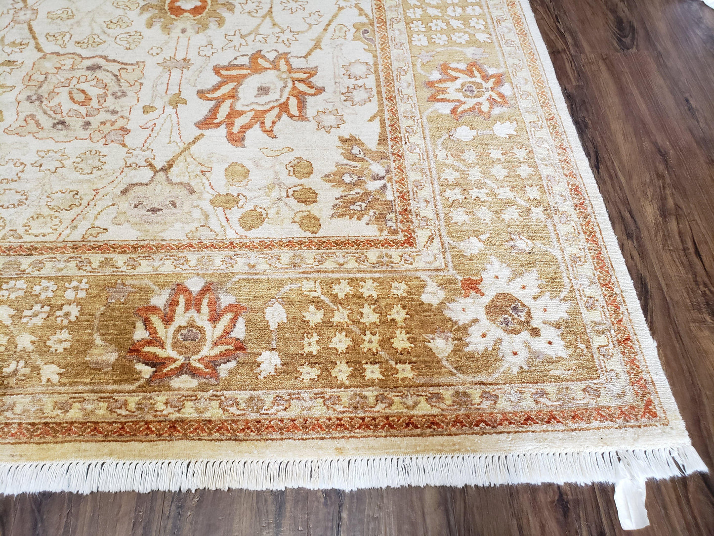 Oushak Rug 8x10 Vintage Hand Knotted Wool Beige Tan Pakistani Peshawar