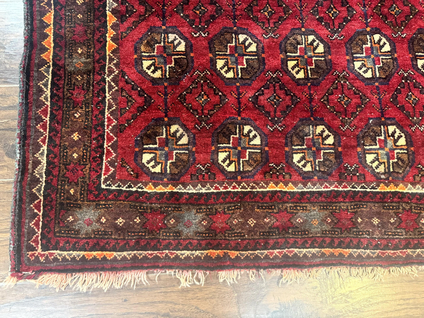 Persian Turkoman Tribal Rug 4x8, Handmade Vintage Wool Carpet, Red, Bohemian Rug