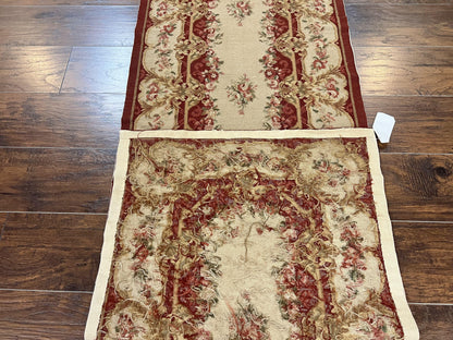 Needlepoint Runner Rug Tan Flatweave Hallway Rug Aubusson European Design