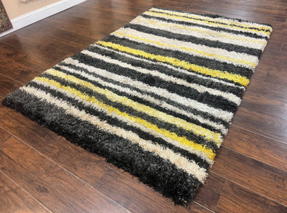 Shag Rug 5x8 Yellow Ivory Charcoal Contemporary Machine Made Polypropylene