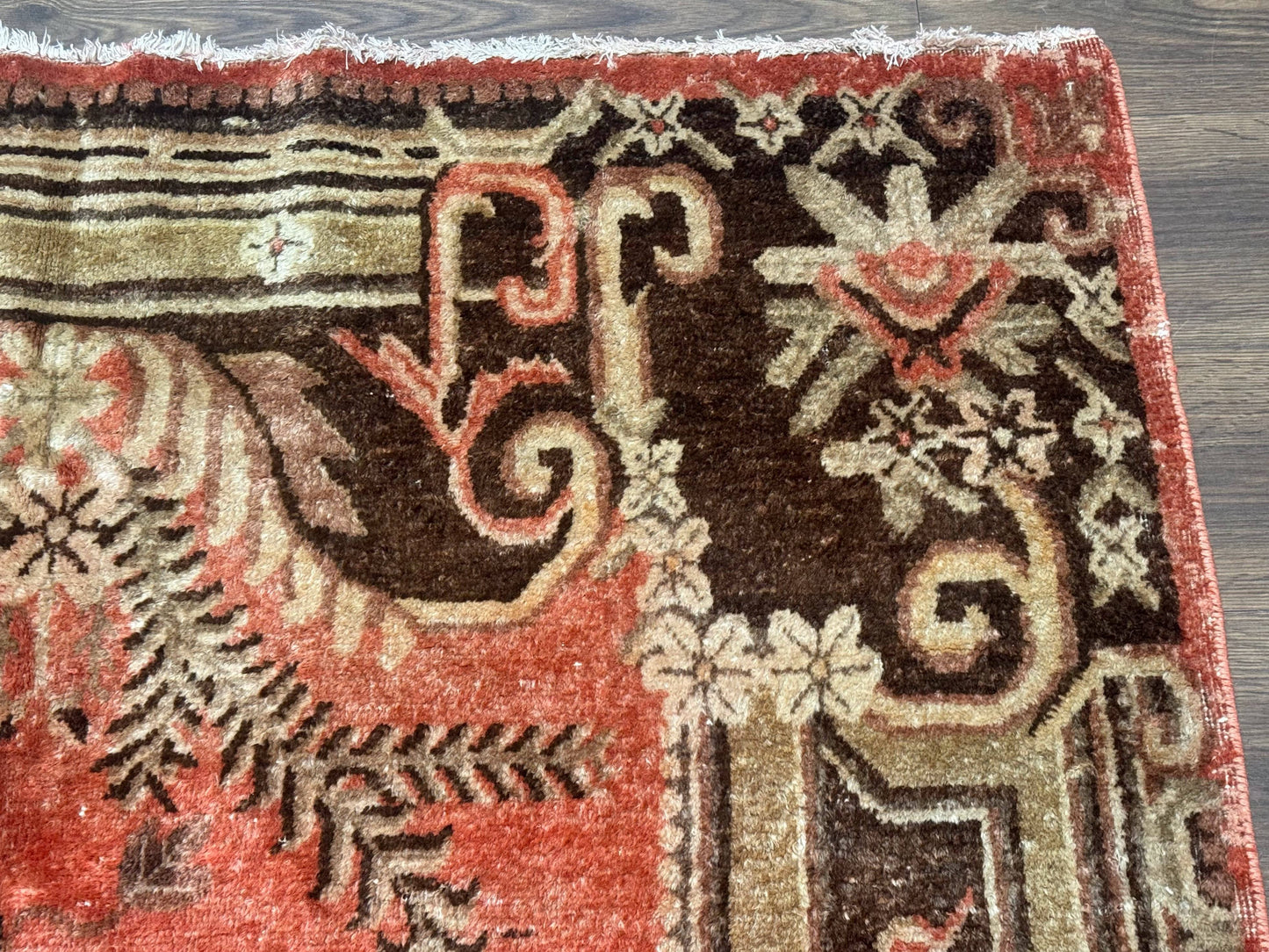 Khotan Rug 5x9 Floral Wool Carpet Terracotta Brown Antique Chinese Handwoven